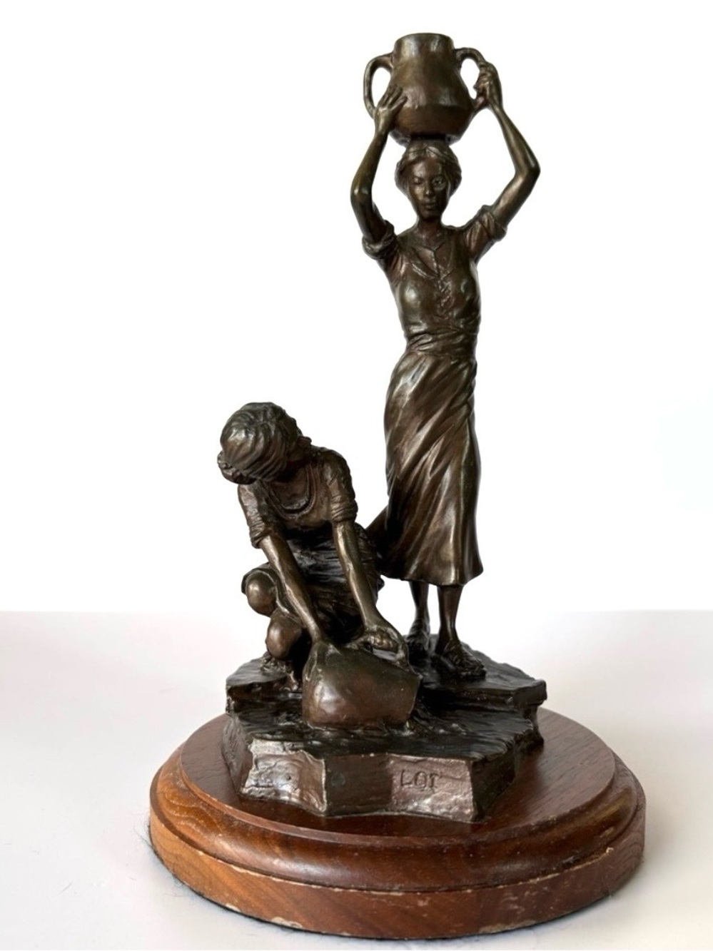 Bronze-Tone Sculpture of Two Women with Water Jugs by Robert Summers